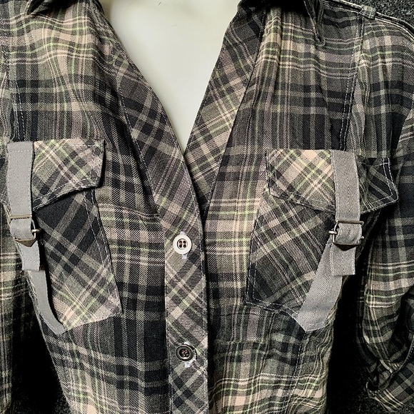 Brown Plaid Utility Button Up Top Size Small - Picture 5 of 11